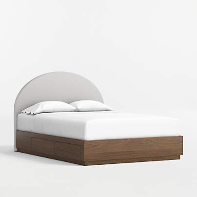 Emma Grey Upholstered Kids Full Headboard with Deep Brown Wood Storage Base