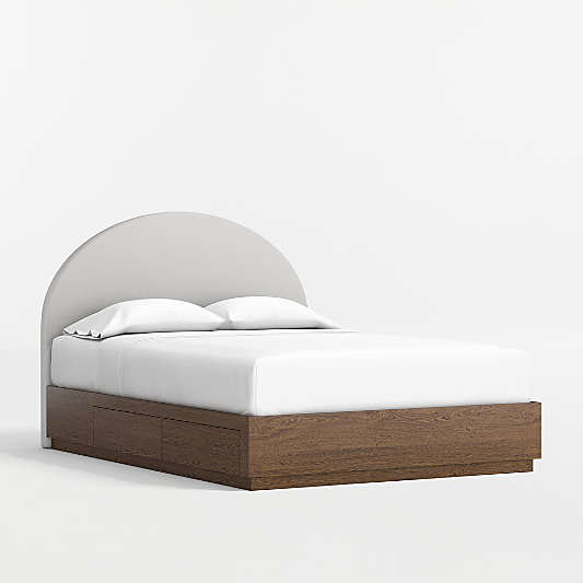 Emma Grey Upholstered Kids Full Headboard with Deep Brown Wood Storage Base