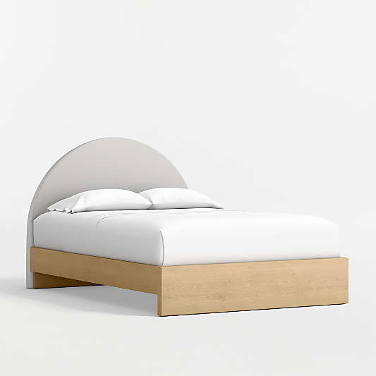 Emma Grey Upholstered Kids Full Headboard with Natural Wood Base