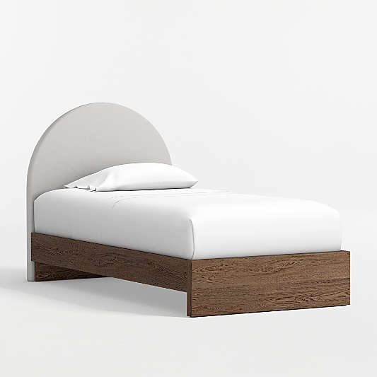 Emma Grey Upholstered Kids Headboard with Deep Brown Wood Base