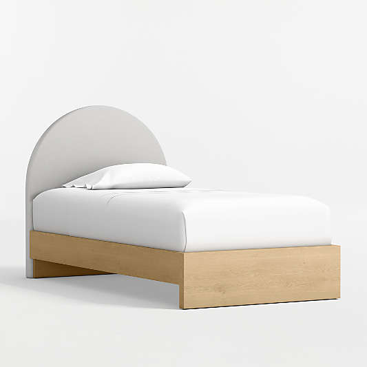 Emma Grey Upholstered Kids Headboard with Natural Wood Base