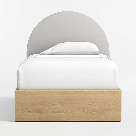 Emma Grey Upholstered Kids Twin Headboard with Natural Wood Base