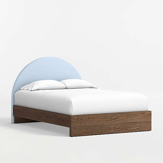 Emma Light Blue Upholstered Kids Full Headboard with Deep Brown Wood Base