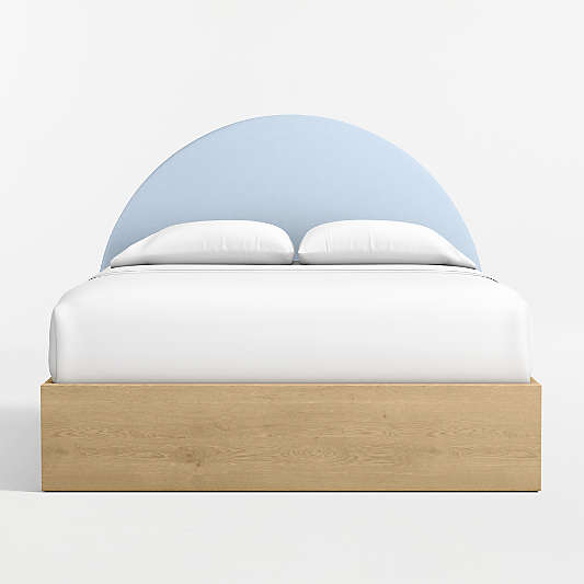 Emma Light Blue Upholstered Kids Full Headboard with Natural Wood Base