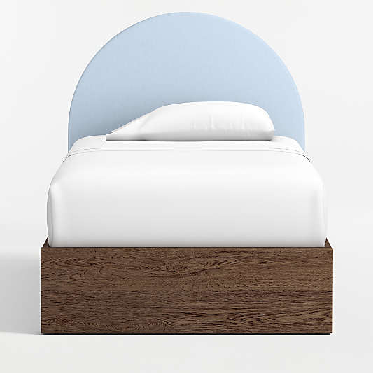 Emma Light Blue Upholstered Kids Twin Headboard with Deep Brown Wood Base