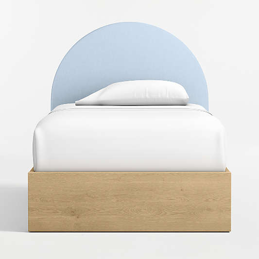 Emma Light Blue Upholstered Kids Twin Headboard with Natural Wood Base