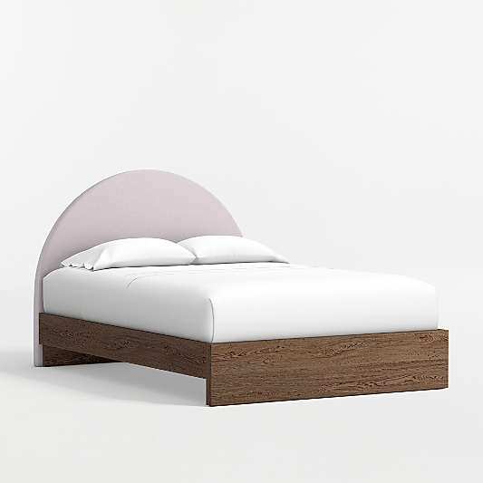 Emma Lilac Upholstered Kids Full Headboard with Deep Brown Wood Base