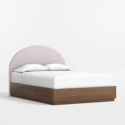 Emma Lilac Upholstered Kids Full Headboard with Deep Brown Wood Storage Base