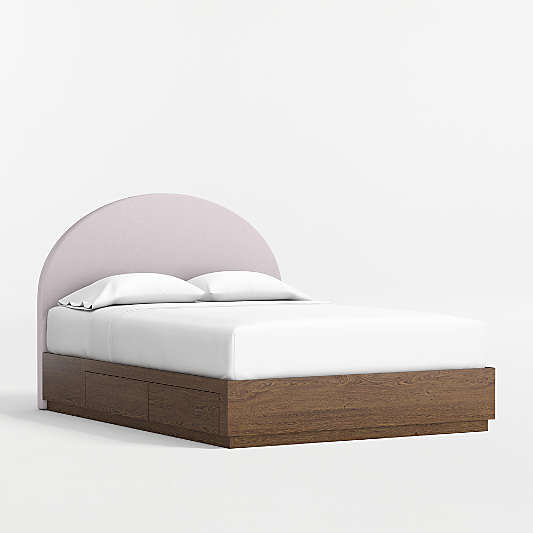 Emma Lilac Upholstered Kids Full Headboard with Deep Brown Wood Storage Base