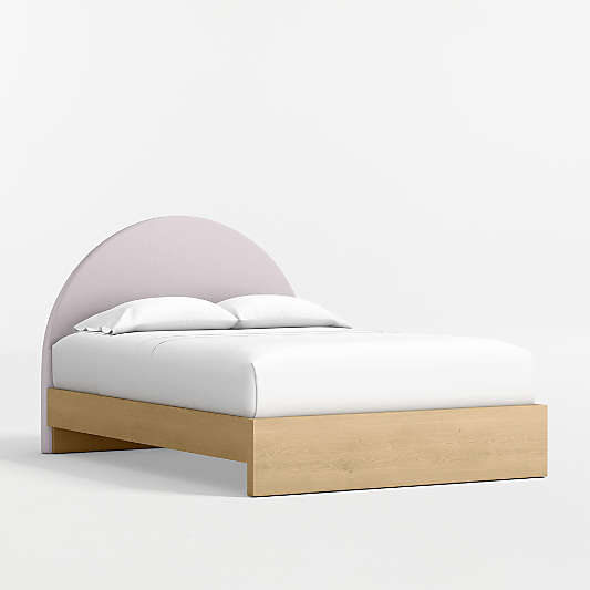 Emma Lilac Upholstered Kids Full Headboard with Natural Wood Base