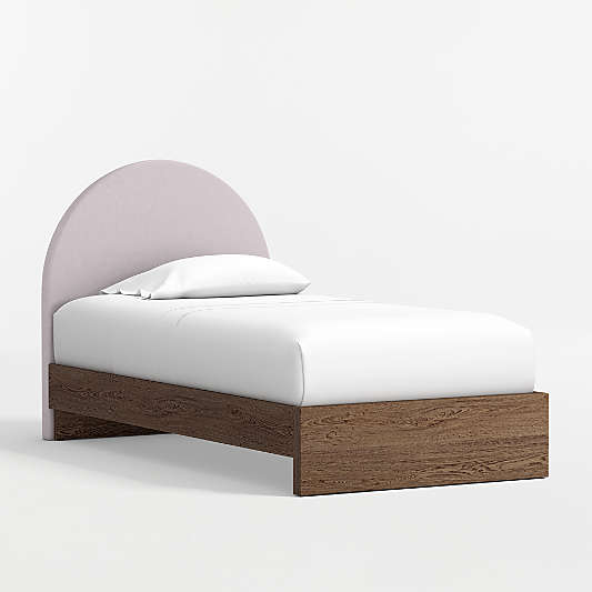 Emma Lilac Upholstered Kids Headboard with Deep Brown Wood Base