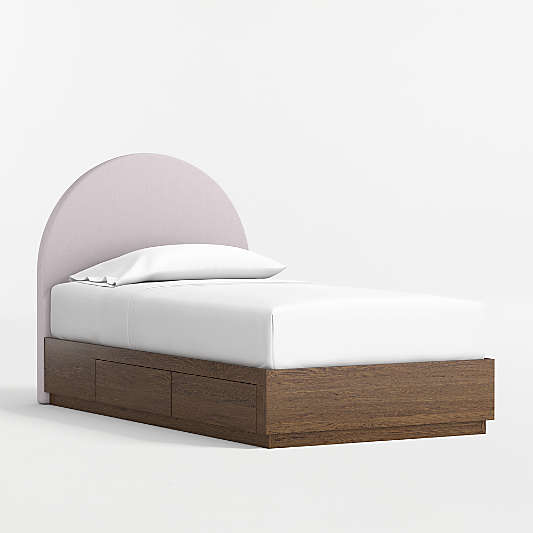 Emma Lilac Upholstered Kids Headboard with Deep Brown Wood Storage Base