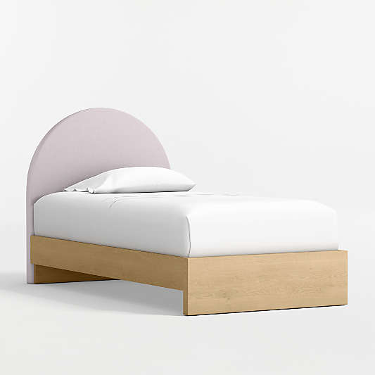 Emma Lilac Upholstered Kids Headboard with Natural Wood Base