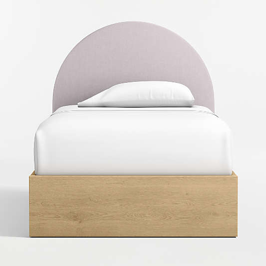 Emma Lilac Upholstered Kids Twin Headboard with Natural Wood Base