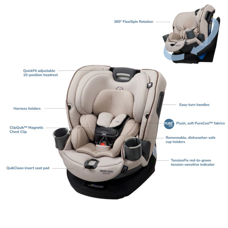 Maxi-Cosi ® Emme 360 ™ Rotating All-in-One Desert Wonder Beige Convertible Baby Car Seat - image 7 of 9