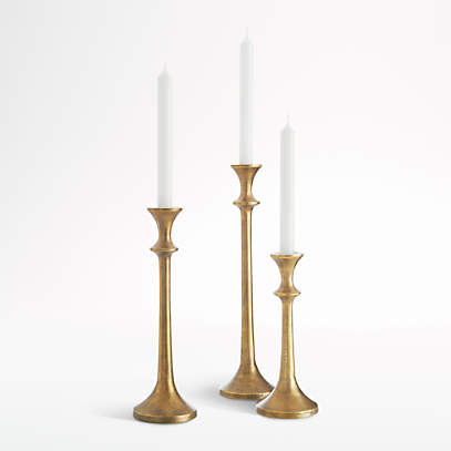  Set of 3 Brass Gold Metal Taper Candle Holders