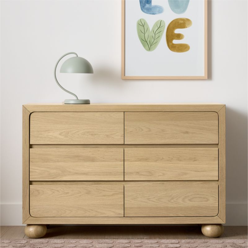 Emery 52" Natural Oak Wood Wide 6-Drawer Kids Dresser - image 2 of 10
