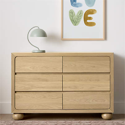 Emery 52" Natural Oak Wood Wide 6-Drawer Kids Dresser