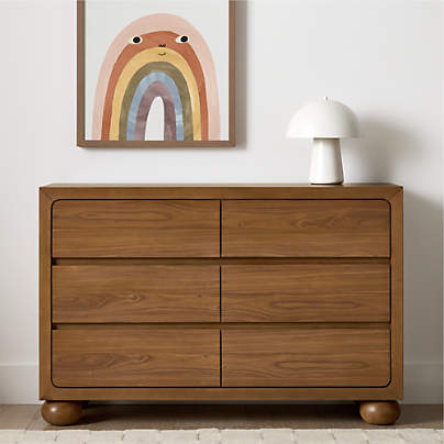 Emery 52" Walnut Wood Wide 6-Drawer Kids Dresser