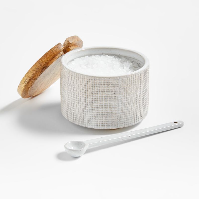 Ena White Salt Cellar with Spoon + Reviews | Crate & Barrel