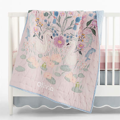 Enchanted Dreams Embroidered Organic Cotton Voile Baby Crib Quilt