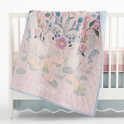 Enchanted Dreams Embroidered 100% Organic Cotton Voile Baby Crib Quilt