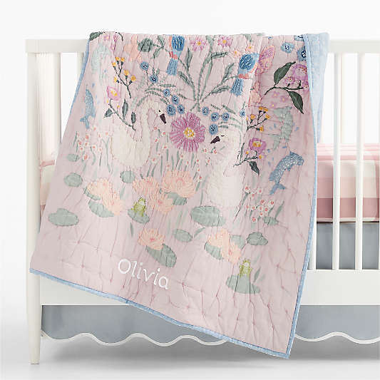 Enchanted Dreams Embroidered Organic Cotton Voile Baby Crib Quilt