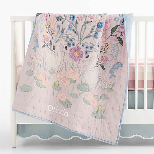 Enchanted Dreams Embroidered 100% Organic Cotton Voile Baby Crib Quilt
