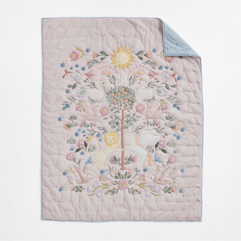 Enchanted Dreams Embroidered 100% Organic Cotton Voile Kids Twin Quilt - image 1 of 6
