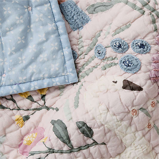 Enchanted Dreams Embroidered 100% Organic Cotton Voile Baby Crib Quilt