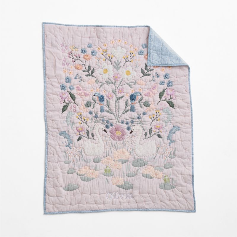 Enchanted Dreams Embroidered Organic Cotton Voile Baby Crib Quilt - image 2 of 7