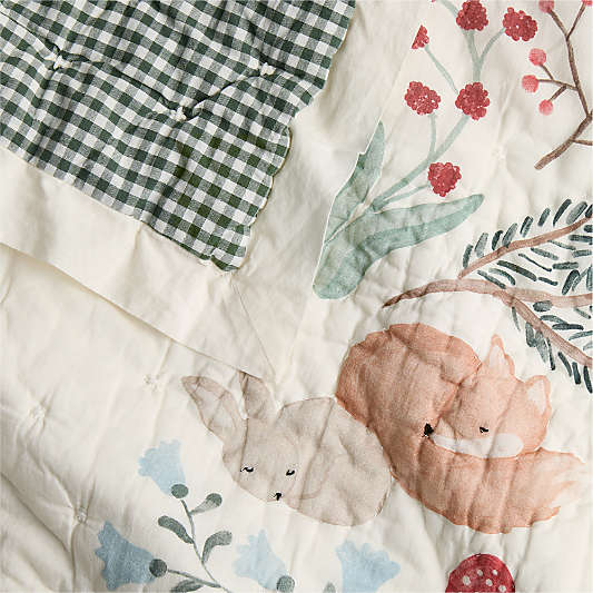 Enchanted Winter Wonderland Embroidered 100% Organic Cotton Baby Crib Quilt