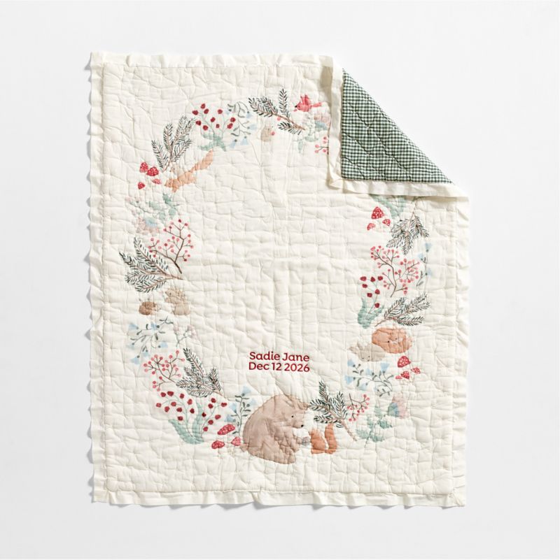 Enchanted Winter Wonderland Embroidered 100% Organic Cotton Baby Crib Quilt - image 3 of 8