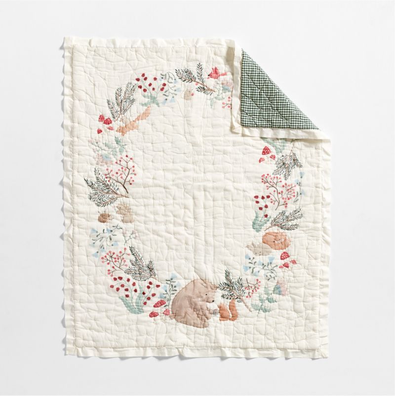 Enchanted Winter Wonderland Embroidered 100% Organic Cotton Baby Crib Quilt - image 4 of 8