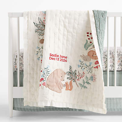 Enchanted Winter Wonderland Embroidered 100% Organic Cotton Baby Crib Quilt