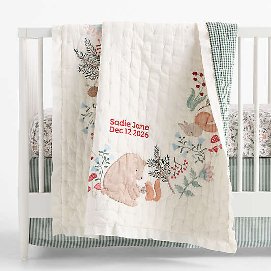 Enchanted Winter Wonderland Embroidered 100% Organic Cotton Baby Crib Quilt
