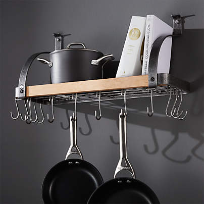 Enclume ® Steel and Wood Bookshelf Wall Pot Rack