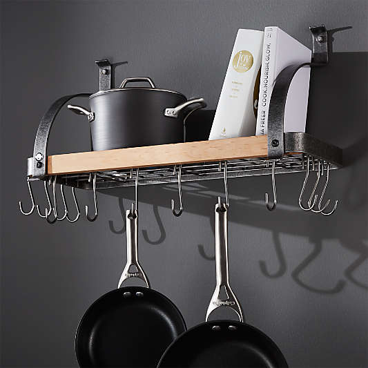 Enclume ® Steel and Wood Bookshelf Wall Pot Rack