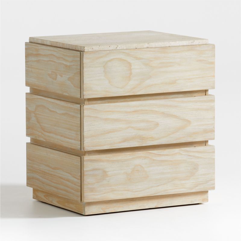 Ensenada Wood and Travertine Nightstand with Drawers - image 7 of 11