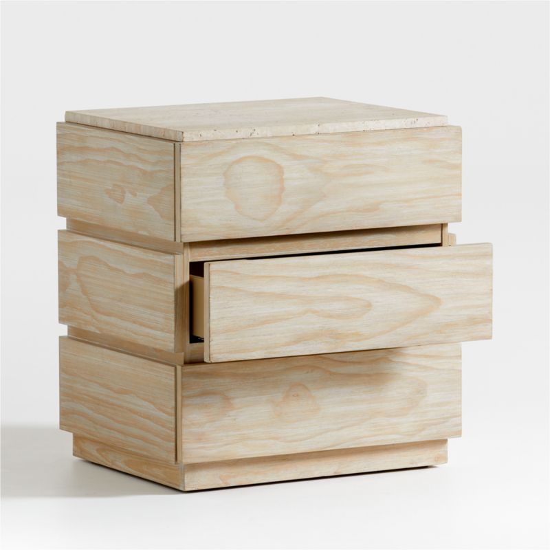 Ensenada Wood and Travertine Nightstand with Drawers - image 8 of 11