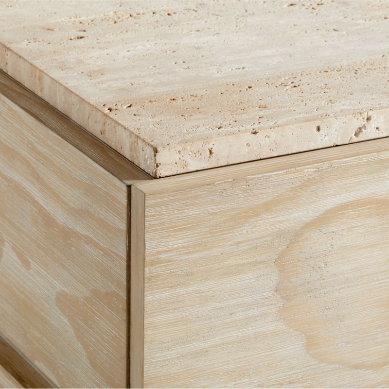 Ensenada Wood and Travertine Nightstand with Drawers - image 9 of 11