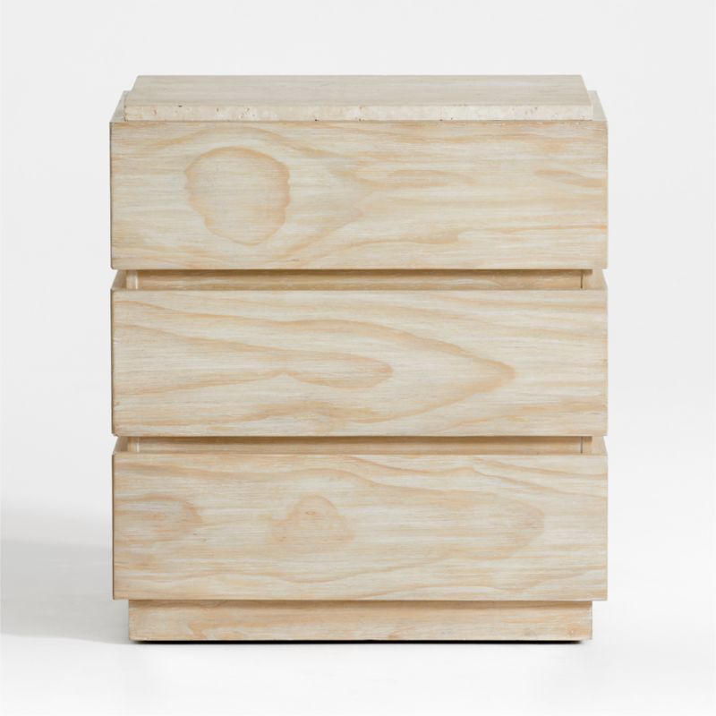 Ensenada Wood and Travertine Nightstand with Drawers