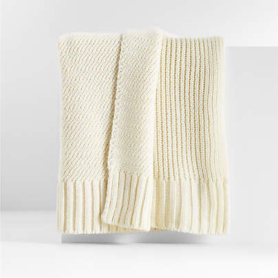 Equinox Cream Sweater Knit Throw Blanket 70"x50"