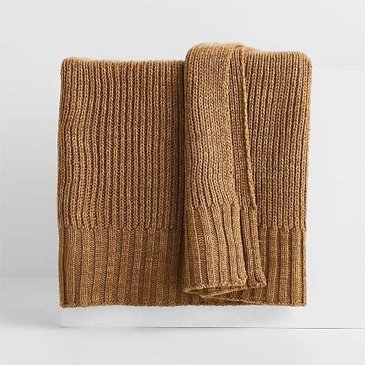 Sweater Knit 70"x55" Ocher Brown Throw Blanket