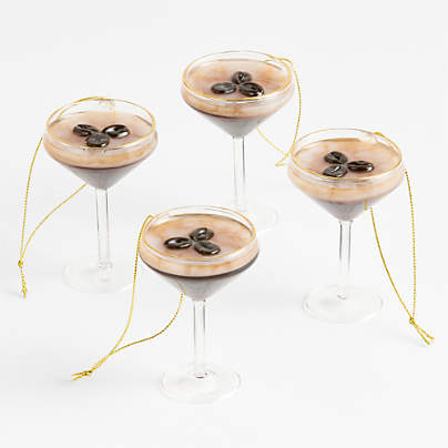 Espresso Martini Glass Christmas Tree Ornament, Set of 4