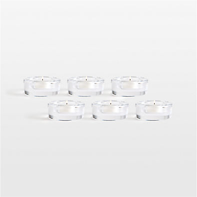View Essential Modern Low Wide Glass Tealight Candle Holder, Set of 6 details