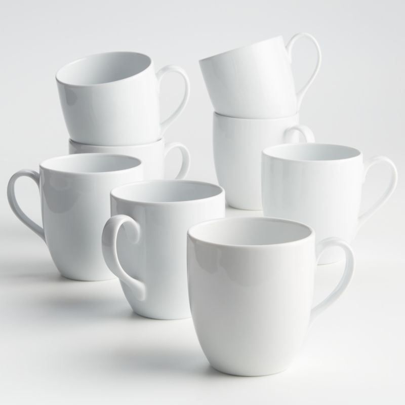 Set of 4 Crate & Barrel White Maison Mugs & Saucers Japan Coffee Tea Cups 8  oz