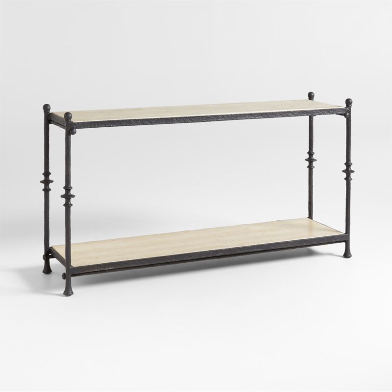 Estate 62.75" Rectangular Travertine and Metal Console Table with Shelf by Jake Arnold