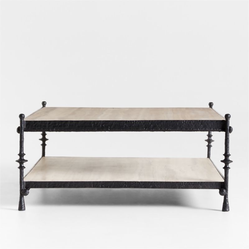 Estate Travertine and Metal 38" Square Coffee Table with Shelf by Jake Arnold - image 4 of 10