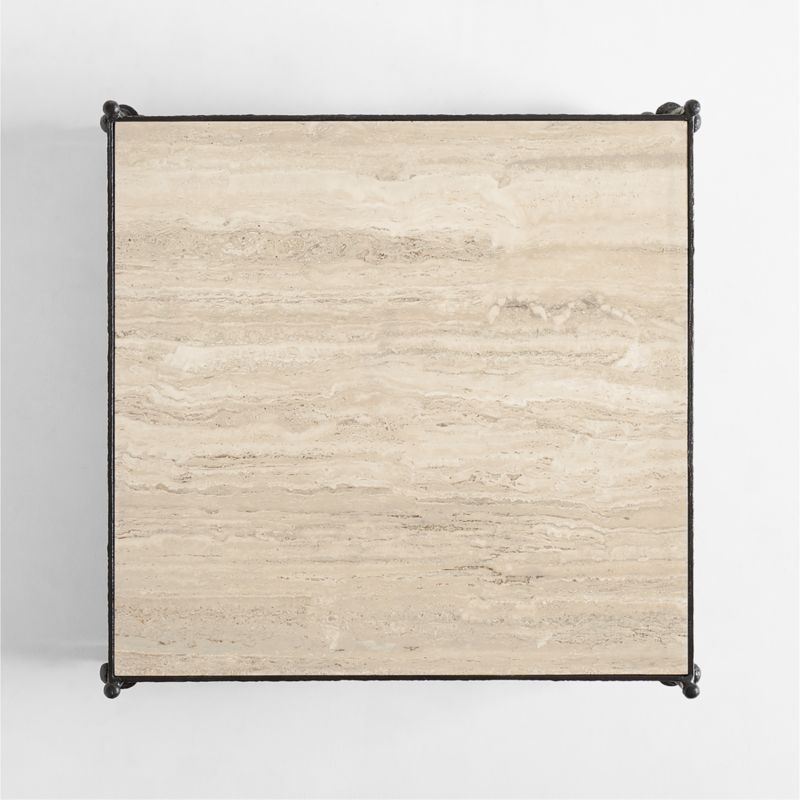 Estate Travertine and Metal 38" Square Coffee Table with Shelf by Jake Arnold - image 7 of 10